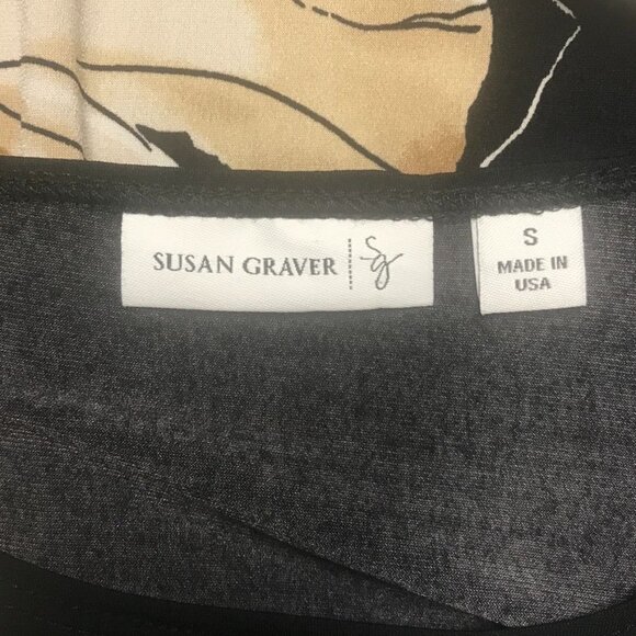 Susan Graver Long Sleeve Scoop Neck Top in Black/Brown - Size Small - Picture 4 of 5